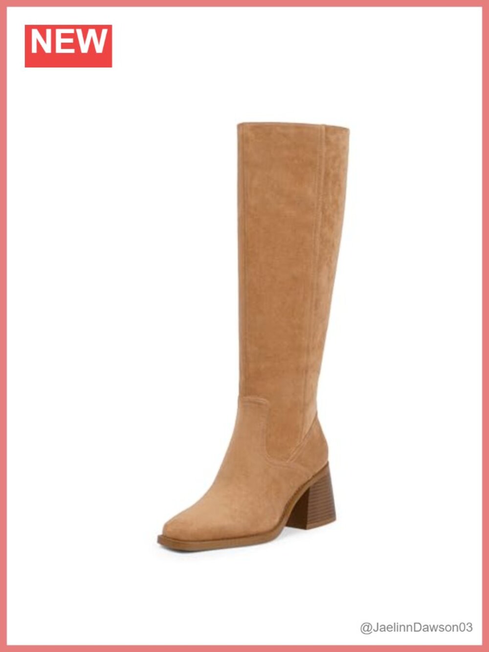 Faux Suede Knee High Boots Chunky Block Heel Square Toe Side Zip